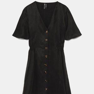 Zara Button up black ruffle sleeve mini dr…
